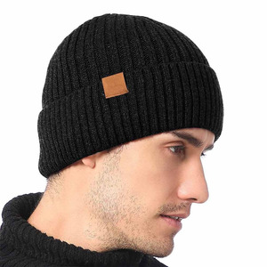 100% <b>Wool</b> Casual Street Style <b>Beanies</b> For Unisex Solid Color Warn Winter Folded Cuff Sports <b>Beanies</b> Caps - Product Image 5