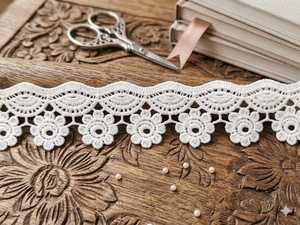 Factory Direct Premium <b>White</b> Polyester Floral and Fan Scalloped <b>Lace</b> Trim - 3D Textured Crochet-Style Border for Saree, Dupatta - Product Image 1