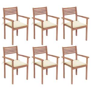 Ensemble de 6 chaises empilables en teck massif, mobilier de jardin en bois chaud - Product Image 1