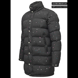 Custom Men's Long Hooded Puffer <b>Jacket</b> Thick Winter Coat Windproof Polyester Wadding Casual Loose Fit Zipper Closure Solid <b>Black</b> - Product Image 3
