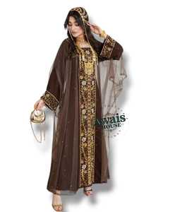 Awais House Brown Embroidered Polyester Plus Size Abaya Long Sleeve Floor Length Solid Elegant Wedding Dress Women Traditional - Product Image 4