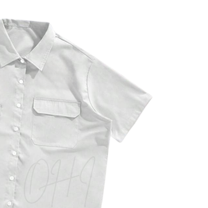 Camisa Blanca Personalizable de Manga Corta para Hombre, 100% Algodón, Logotipo Frontal, Fabricación OEM/ODM, Diseño Moderno con Bolsillo Utilitario - Product Image 4