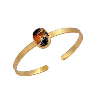 Red <b>Jade</b> Mohave Geometric Bezel Setting Gold Plated Handmade Statement Adjustable Trendy Unisex Cuff Bracelets - Product Image 4