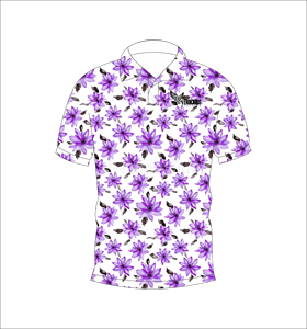 เสื้อโปโลสีม่วงลายดอกไม้แบบกำหนดเอง แขนสั้น สวมใส่สบาย ระบายอากาศได้ดี เหมาะสำหรับกอล์ฟ แฟชั่นเสื้อผ้า - Product Image 6