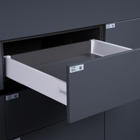 Système de tiroirs en fer INBOX H84mm |   Boîte à tiroirs métalliques à fermeture douce en gris fer et blanc soie