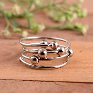 Anti Anxiety Unisex Adjustable <b>Fidget</b> <b>Spinner</b> <b>Ring</b> with Rotating Beads Stress Relief Jewelry Meditation Relax 925 Silver Luxury - Product Image 2