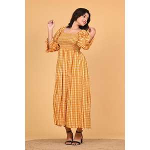 Vestido Maxi Ecológico de Algodón con Estampado de Bloques para Mujer, Hecho a Mano en India, Estilo Boho Floral, para Fiestas de Verano y Otoño - Product Image 3