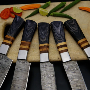 Ensemble de 5 couteaux de chef de luxe faits à la main en acier Damas 2026 avec lame droite et manche en bois ambidextre – Couteau de cuisine haut de gamme - Product Image 5