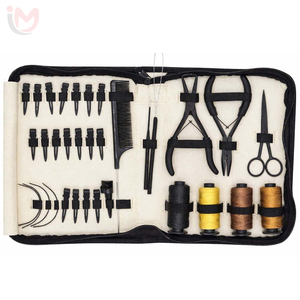 Kit d'outils pour extensions capillaires : Aiguille à boucle, Ciseaux, Pinces, Ouvre-perles micro-anneaux, Pince en acier inoxydable – Usage professionnel, Vente en gros OEM - Product Image 1