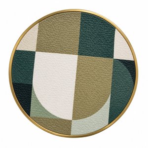 Sous-verre en cuir vert, sous-verre géométrique, sous-verre à bordure en laiton, sous-verre à bordure dorée, sous-verre rond, sous-verre de luxe pour boissons, sous-verre en cuir texturé - Product Image 1