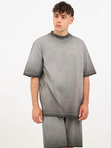 Custom Heat Transfer Printed Oversized Bleached Distressed T-<b>Shirt</b> with Unique Shoulder Zipper Accents Short Sleeve Crew Neck - Product Image 3