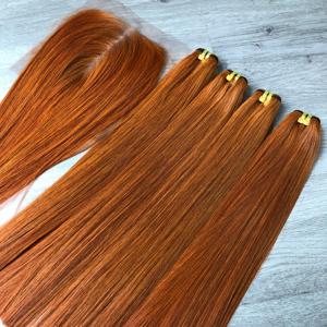 Ensemble Faisceau Avec Fermeture Extensions de Cheveux Fermeture Transparent Dentelle Vietnamien Humain Bon Prix Couleur Orange - Product Image 6