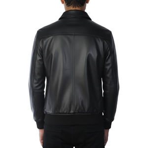 Chaqueta Bomber de Cuero 100% Piel de Cordero Genuina para Hombre, Chaqueta de Cuero Negra con Cuello Camisero, Ropa Exterior Casual Premium para Motocicleta - Product Image 5