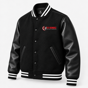 <b>Fly</b> Humble <b>Men's</b> Black Varsity <b>Jacket</b> PU Leather Sleeves Embroidered Logo Casual Autumn Wear Turn-down Collar cheap price - Product Image 1