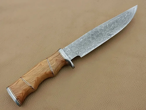 Couteau de chasse à lame fixe LEGACY BLADES OEM en acier Damas, pointe tombante, manche ergonomique en bois, Bushcraft, garantie usine de 3 ans - Product Image 3