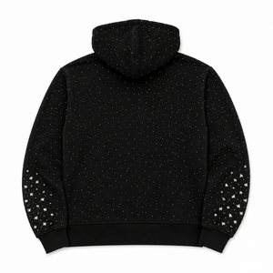 เสื้อฮู้ดซิปสีดำเทรนดี้ หนักแน่น ผ้าฝ้าย 100% 450gsm ประดับมุกและเพชร สไตล์สตรีทแวร์ มีไซส์และสีให้เลือกตามสั่ง - Product Image 2