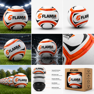 Flamia Sports <b>Football</b> <b>White</b> <b>Black</b> Orange Screen Printed Durable Logo Butyl Bladder High Air Retention Size 5 Indoor - Product Image 4