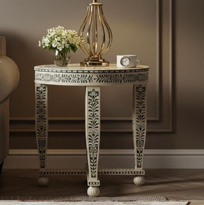 Mesa trípode con incrustaciones de hueso de marfil disponible a precios de mayorista. Elegante mesa con pedestal floral disponible a precios de mayorista. - Product Image 1