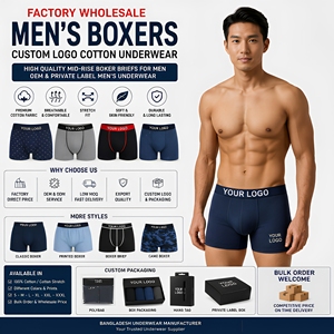 Bóxers de Algodón para Hombre, Cintura Baja, Secado Rápido, Transpirables, Elásticos, con Logotipo Personalizado, ODM, Marca Privada Disponible al por Mayor - Product Image 3