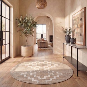 <b>Round</b> Geometric Jute Area Rug Flat Weave Bohemian Style Natural Fiber Non-Slip Living Room <b>Carpet</b> Eco-Friendly Low Pile <b>Carpet</b> - Product Image 2