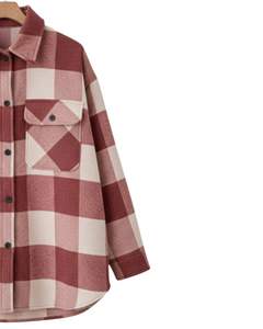 Chemise-veste en flanelle à carreaux rose beige personnalisée pour homme, à manches longues, boutonnée, chaude, style décontracté, pour l'hiver - Product Image 4