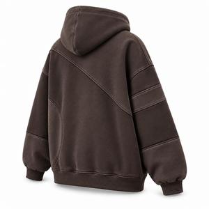 Sudadera con Capucha Premium 100% Algodón Marrón con Paneles y Costuras Transpirables, Bolsillos, Estilo Oversize, Tejido Grueso, Lavado Vintage - Product Image 6