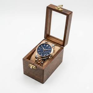 Handmade Indian Rosewood Watch Storage Box | Single Watch <b>Display</b> <b>Case</b> with Glass Top | Elegant Wooden Watch Organizer Gift - Product Image 1
