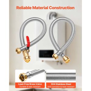 Valvola a sfera 3/4'' FIP x 3/4'' PTC in acciaio inossidabile, kit connettore per scaldabagno con valvola a innesto rapido, tubi flessibili per impianti idraulici - Product Image 2