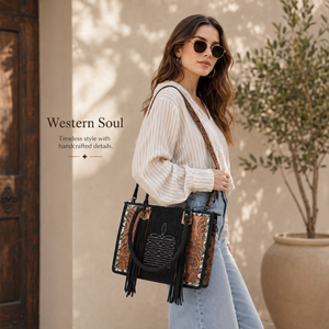 Sac à bandoulière en cuir véritable de qualité supérieure pour femmes, sac à main à franges de style western, sac à main vintage à motifs floraux, sac de voyage pour usage quotidien - Product Image 4