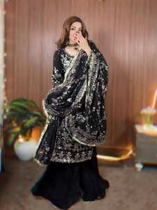 Conjunto Salwar Kameez de Georgette Heavy Fox con Bordado, Top con Moti y Espejo, Pantalón con Efecto Arrugado y Dupatta, Traje Étnico Completamente Cosido - Product Image 6