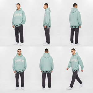 En gros Sweat à capuche pour homme à épaules tombantes, en molleton bouclette, brodé, avec ourlet effiloché et finition brute, pour l'hiver - Product Image 4