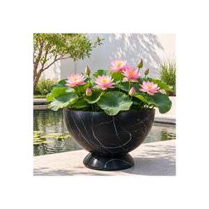 Maceta de Fibra de Vidrio Personalizada con Acabado Decorativo de Mármol, Elegante Maceta con Pedestal para Proyectos Comerciales de Paisajismo - Product Image 1