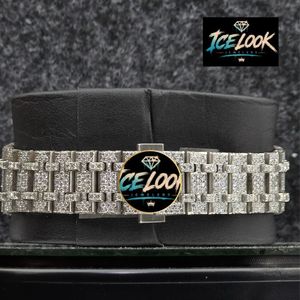 นาฬิกาข้อมือหรูหราดีไซน์ Ice Look ประดับเพชร สายสแตนเลสขนาด 20 มม. หน้าปัดอนาล็อก สไตล์ฮิปฮอป ของขวัญสำหรับทุกเพศ - Product Image 3