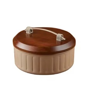 Olla para guisos estilo árabe con base de madera, tapa con cúpula grabada y chapada en oro, plato para servir para bodas y fiestas. - Product Image 3