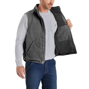 Gilet de travail pour homme en coton 100% doublé sherpa, effet toile vintage délavée, sans manches, polaire, pour la chasse et le travail tactique, hiver - Product Image 1