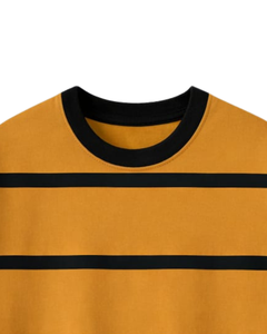 Camiseta a Rayas Amarillo Mostaza y Negro para Hombre, Cuello Redondo, Manga Corta, Informal, Verano, Estilo Urbano, Fabricante OEM - Product Image 4