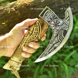 Couteau à pizza Viking gravé à la main, lame en acier inoxydable gravée, manche en bois, trancheur à pizza, fabricant OEM ODM - Product Image 5