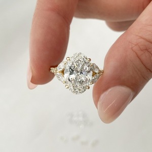 3.54 Carat Oval Angled Marquise Lab Diamond Five Stone Yellow <b>Gold</b> Rhodium Plated Engagement & Anniversary Luxury <b>Cocktail</b> <b>Ring</b> - Product Image 2