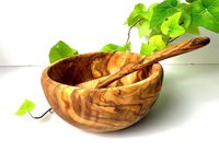 Bol décoratif écologique en bois d'olivier, fait main, en bois méditerranéen dense et durable, pour salade