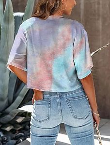 T-shirts Streetwear pour femmes, coupe courte, en coton, pour le yoga, la gym et l'exercice, grandes tailles, respirants, tie-dye, tendance, vente en gros - Product Image 3