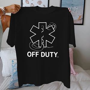 T-shirt imprimé Star Life pour femmes, 100% coton, coupe confortable, style décontracté, 'Off Duty', tissu tricoté confortable, col rond, manches courtes - Product Image 1