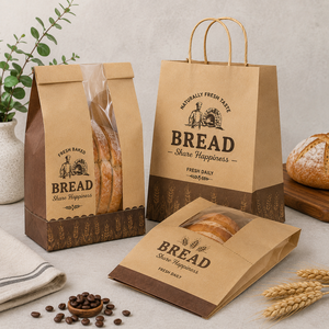 Bakery Food Packaging <b>Biodegradable</b> Eco-Friendly Kraft <b>Paper</b> Waffle Bread Bags Offset Printing Viewing Window for Home Kitchen - Product Image 1
