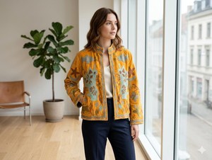 Chaqueta Corta de Terciopelo Suzani con Diseño Explosivo y Comodidad Superior, Bordada a Mano, Estilo Boho, Ropa de Abrigo con Estampado de Gatos para Mujer - Product Image 1