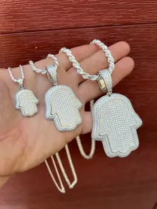 Collar de Lujo con Colgante de Mano de Hamsa, Micro Pavé de Diamantes de Moissanita, Joyería Hip Hop, Cadena de Oro y Plata con Mano de Hamsa - Product Image 2