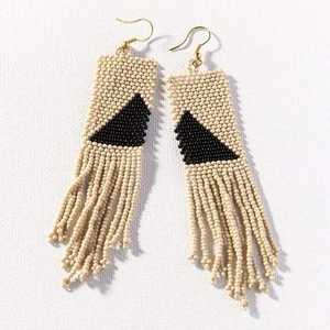 Pendientes Rectangulares Hechos a Mano con Cuentas de Semillas, Bordados en Algodón, Ligeros, Estilo Boho Clásico, Joyería Artesanal de la India, RR ENTERPRISES - Product Image 1