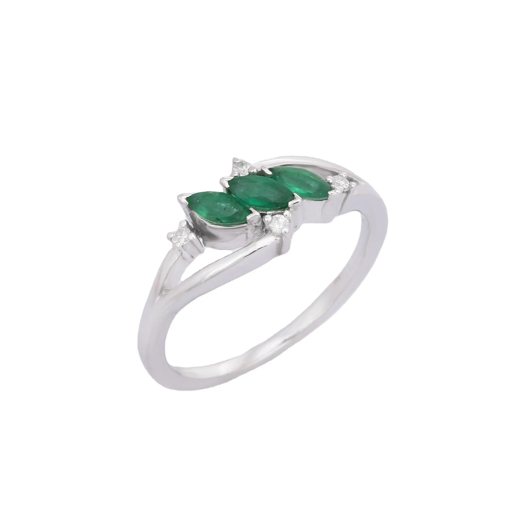 Trending Handmade Natural Diamond Emerald Gemstones Ring 925 Silver Marquise Three Stone Rings Jewelry Custom Jewelry Women