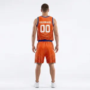 Conjunto de Uniforme de Baloncesto Sublimado Personalizado para Hombre, Camiseta Naranja sin Mangas con Cuello en V, Uniformes de Equipo que Absorben la Humedad con Impresión de Logotipo - Product Image 2