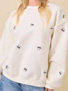 เสื้อสเวตเชิ้ตผู้หญิงปักลายโบว์ แขนยาว คอวี ผ้าพลัฌ สำหรับฤดูใบไม้ร่วง/ฤดูหนาว รับผลิตตามแบบ พร้อมขายส่ง - Product Image 2