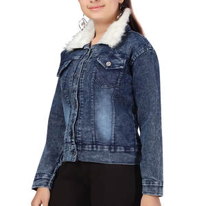 Veste en jean pour femme personnalisable en couleur et taille, en matière durable, avec manches longues et fourrure, très vendue, en fausse fourrure et denim. - Product Image 3