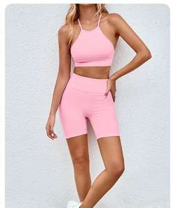 Conjunto de Yoga en Oferta, Top y Pantalones Cortos Hechos a Medida, Conjunto de Yoga de 2 Piezas, Top Corto y Pantalones Cortos, Antibacteriano, Transpirable, de Secado Rápido y Ecológico - Product Image 1